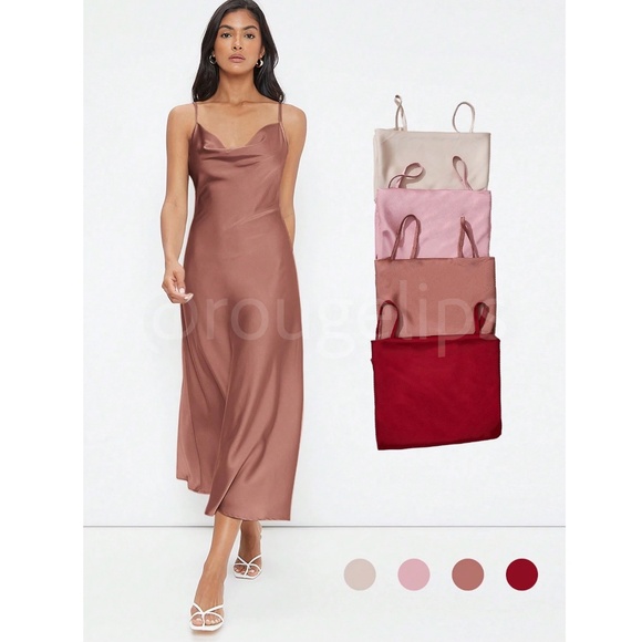 Redwood Satin Cami Dress Midi Adjustable Spaghetti Straps - Picture 6 of 8
